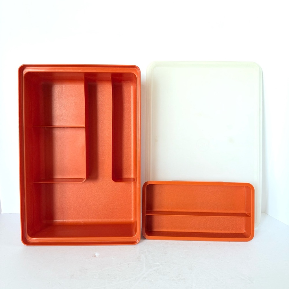 Vintage Tupperware Tuppercraft Hobby Organizer Box Retro Orange Removable Tray